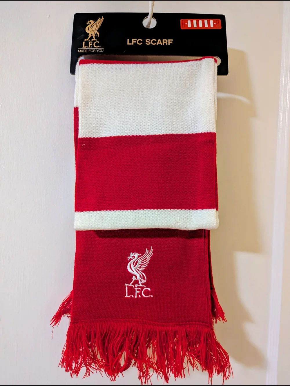 2012 ​Official Liverpool FC Scarf Red White Knit Bar Fringe Soccer Football Fan